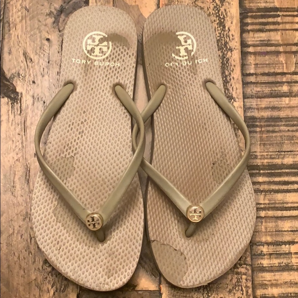 Tory Burch tan flip flops